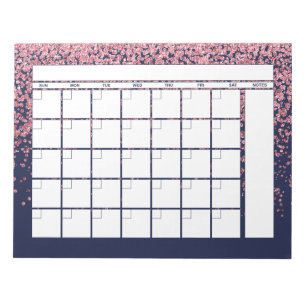 Maandelijkse agenda voor Navy Blue Blush Pink Glit Notitieblok