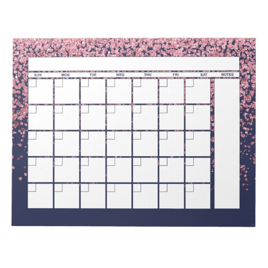 Maandelijkse agenda voor Navy Blue Blush Pink Glit Notitieblok (Voorkant)