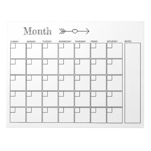 Maandelijkse agenda voor zwart-wit notitieblok (Voorkant)