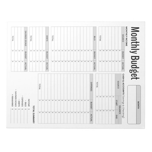 Maandelijkse begroting notitieblok (Voorkant)