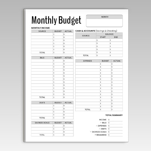 Maandelijkse begroting notitieblok