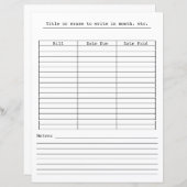 Maandelijkse betalingskaart voor kantoorbenodigdhe (Voorkant / Achterkant)