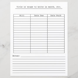 Maandelijkse betalingskaart voor kantoorbenodigdhe