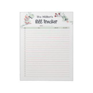 Maandelijkse Bill Tracker in Cute Floral Style Notitieblok