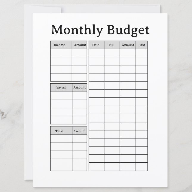 Maandelijkse budget tracker afdrukbaar (Voorkant)