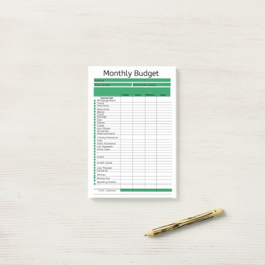 Maandelijkse budget Tracking Post merkt op Post-it® Notes (Op bureau)