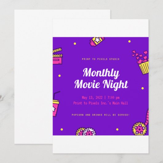 Maandelijkse filmnacht kaart (Voorkant / Achterkant)