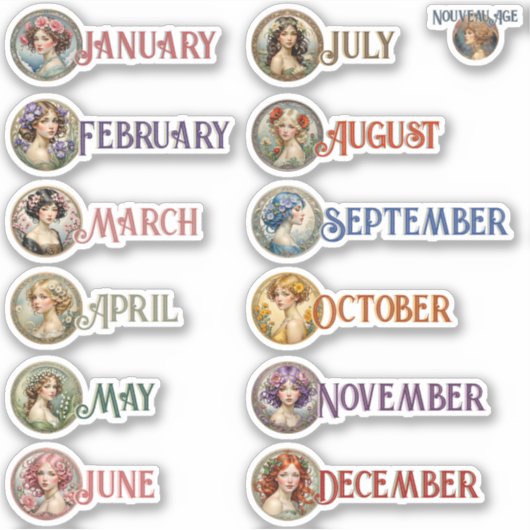 Maandelijkse Floral Meisjes Art Nouveau Planner St Sticker (Voorkant)
