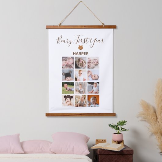 Maandelijkse foto Baby eerste jaar Hangend Wandkleed (Slaapkamer)