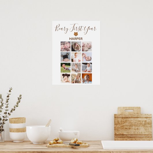 Maandelijkse foto Baby Eerste verjaardag Poster (Keuken)