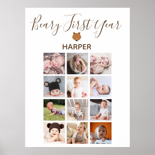 Maandelijkse foto Baby Eerste verjaardag Poster (Voorkant)