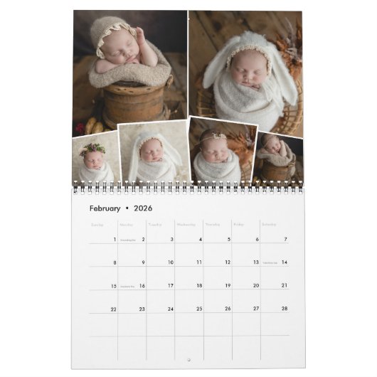 Maandelijkse fotocollage 6 familiefoto's kalender (Feb 2026)