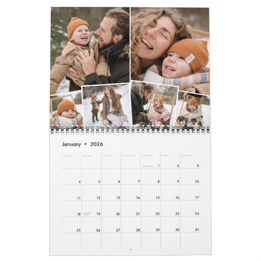 Maandelijkse fotocollage 6 familiefoto's kalender (Jan 2026)