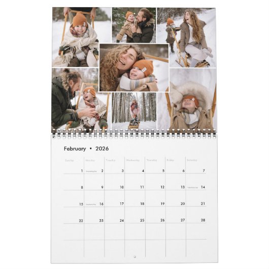 Maandelijkse fotocollage 7 familiefoto's kalender (Feb 2026)