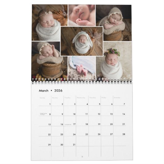 Maandelijkse fotocollage 7 familiefoto's kalender (Mar 2026)