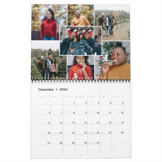 Maandelijkse fotocollage 7 familiefoto's kalender (Dec 2026)