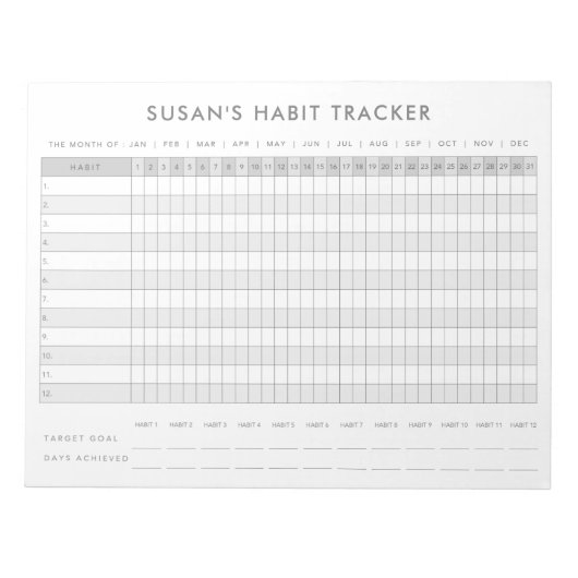 Maandelijkse Habit Tracker - Minimalistisch grijs  Notitieblok (Voorkant)