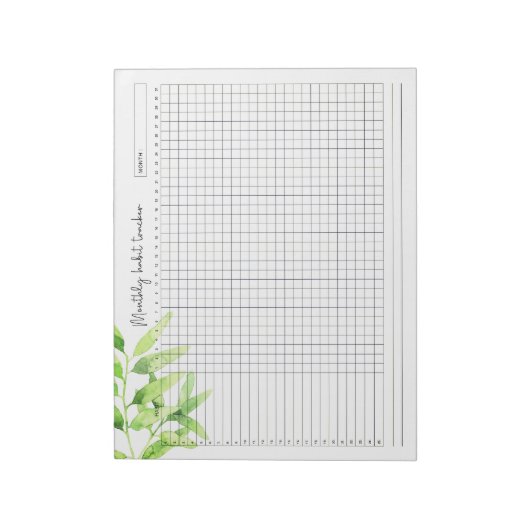 Maandelijkse Habit Tracker Waterverf Groene Verlat Notitieblok (Linkerzijde)