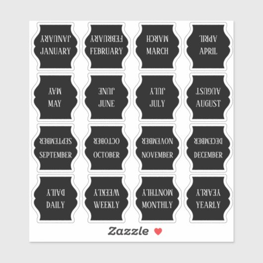 Maandelijkse Index Tab Zwarte Bujo Planner Opvouwb Sticker (Vel)