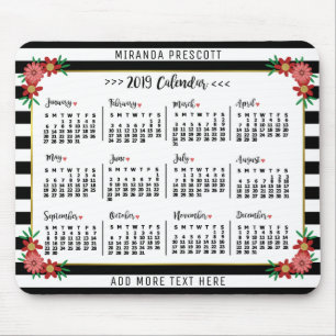 Maandelijkse kalender 2019   Preppy Floral Stripes Muismat