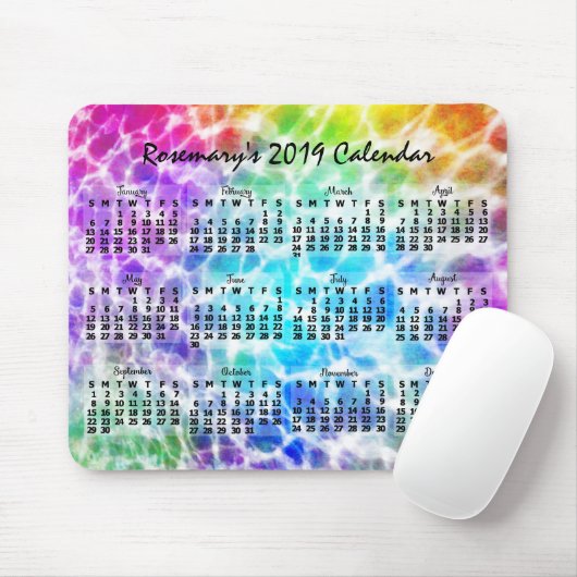 Maandelijkse kalender 2019 Tiedye Hippie Rainbow Muismat (Met muis)