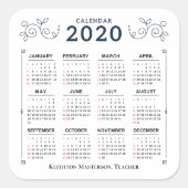 Maandelijkse kalender 2020 jaar Aangepast aanpasse Vierkante Sticker (Voorkant)