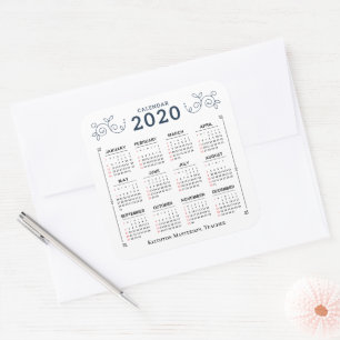 Maandelijkse kalender 2020 jaar Aangepast aanpasse Vierkante Sticker