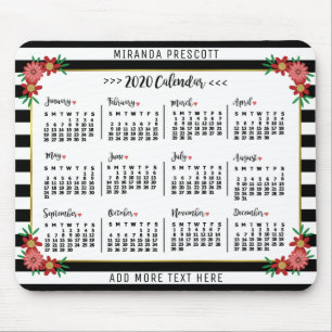 Maandelijkse kalender 2020 jaar   Preppy Floral St Muismat