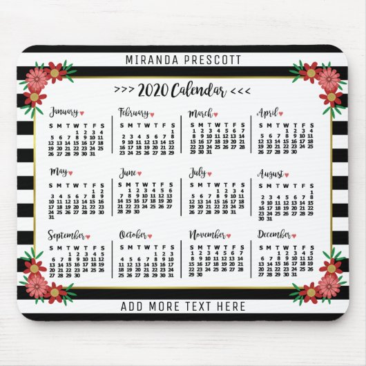 Maandelijkse kalender 2020 jaar | Preppy Floral St Muismat (Voorkant)