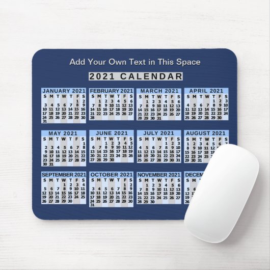 Maandelijkse kalender 2021 jaar - Gemakkelijk te l Muismat (Met muis)