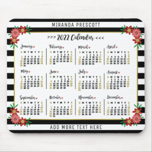 Maandelijkse kalender 2022 jaar   Preppy Floral St Muismat