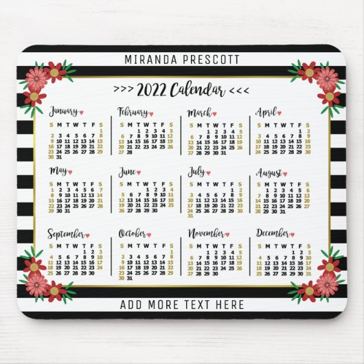 Maandelijkse kalender 2022 jaar | Preppy Floral St Muismat (Voorkant)