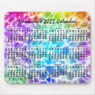 Maandelijkse kalender 2022 Jaar Tiedye Hippie Rain Muismat