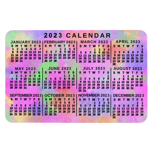Maandelijkse kalender 2023 jaar regenboogplaat ver magneet (Horizontaal)
