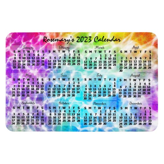 Maandelijkse kalender 2023 Jaar Tiedye Hippie Rain Magneet (Horizontaal)