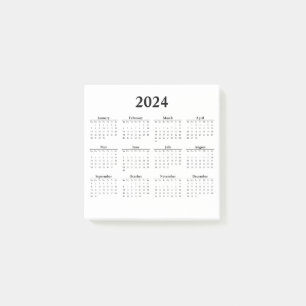 Maandelijkse kalender 2024 voor White Post-it Note