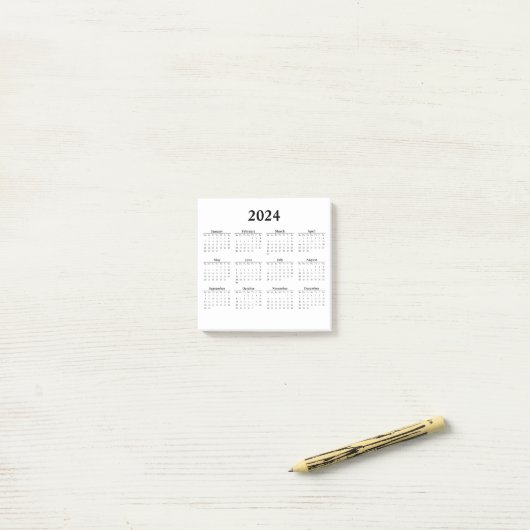 Maandelijkse kalender 2024 voor White Post-it Note (Op bureau)