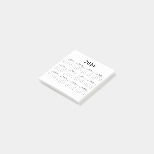 Maandelijkse kalender 2024 voor White Post-it Note (Schuin)