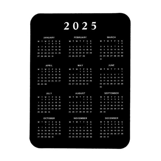 Maandelijkse kalender 2025 magneet (Verticaal)