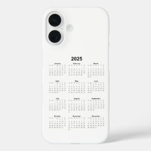 Maandelijkse kalender 2025 Zwart op wit iPhone 16 Hoesje