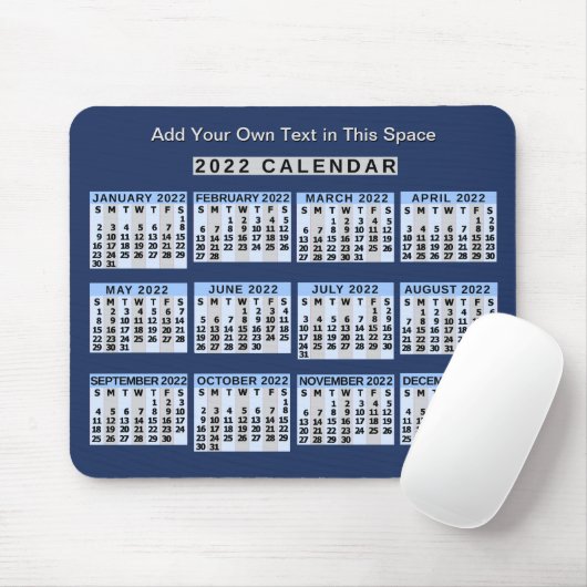 Maandelijkse kalender van 2022 jaar - Gemakkelijk Muismat (Met muis)
