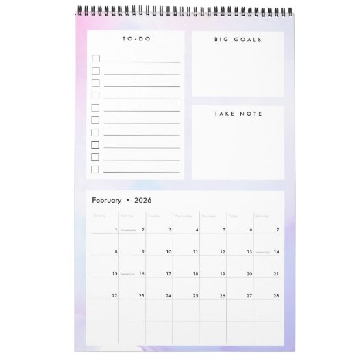 Maandelijkse kalender voor grafische Waterverf (Feb 2026)