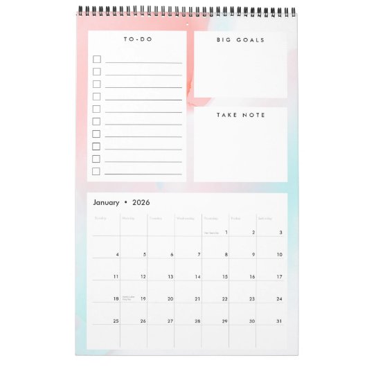 Maandelijkse kalender voor grafische Waterverf (Jan 2026)