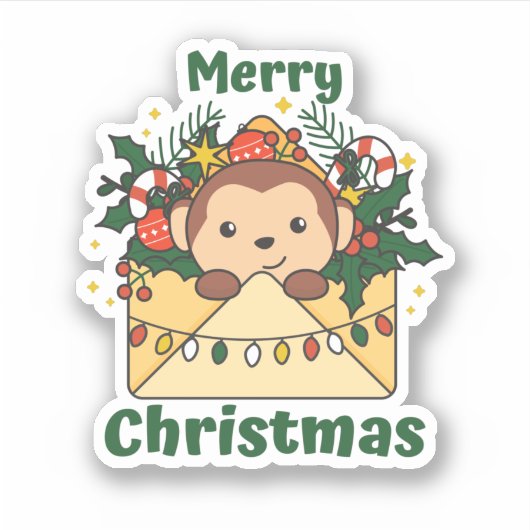 Maandelijkse kerstbrief Winterdieren apen Sticker (Voorkant)