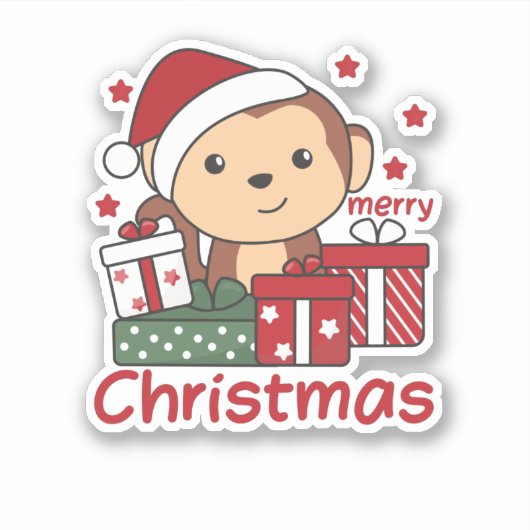 Maandelijkse kerstcadeaus Winterdieren apen Sticker (Voorkant)