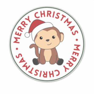 Maandelijkse kerstdagen winterdieren apen tick sticker