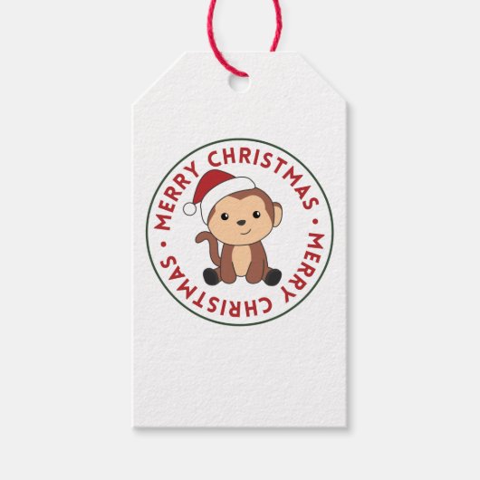 Maandelijkse kerstsneeuw Winterdieren apen Cadeaulabel (Voorkant)