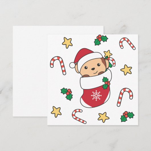 Maandelijkse kerstsneeuw Winterdieren apen Feestdagenkaart (Voorkant / Achterkant)