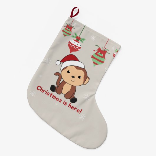 Maandelijkse kerstsneeuw Winterdieren apen Grote Grote Kerstsok (Voorkant (Hangend))