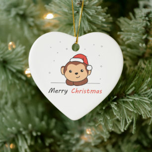 Maandelijkse kerstsneeuw Winterdieren apen Keramisch Ornament
